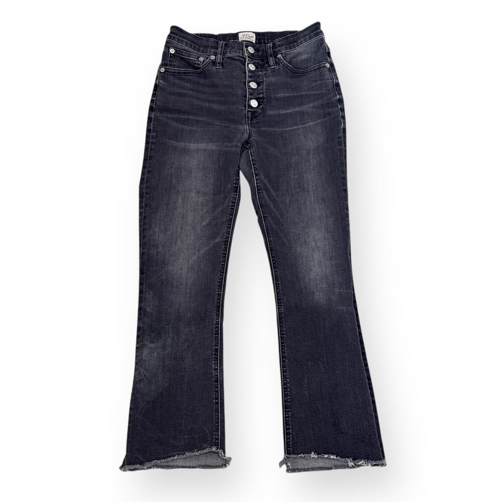 J. Crew 9” Billie Demi Boot Crop Jeans Womens 27 Faded Black Button Fly Raw Hem